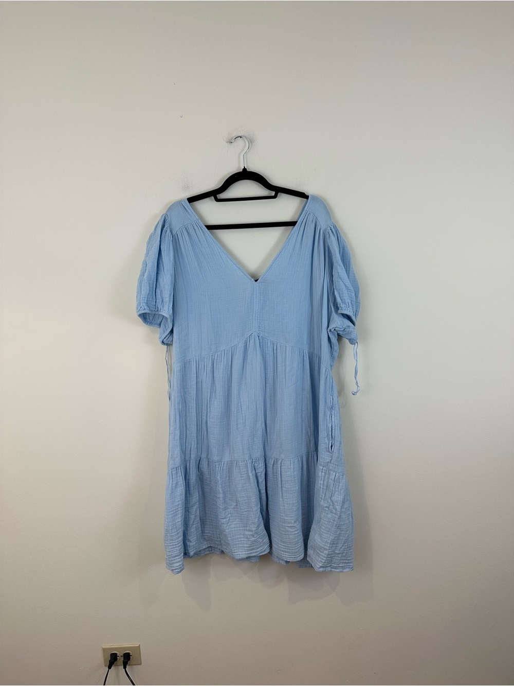GAP Light Blue V-Neck Tiered Cotton Dress Gauzy Short Sleeve Size XXL Women's